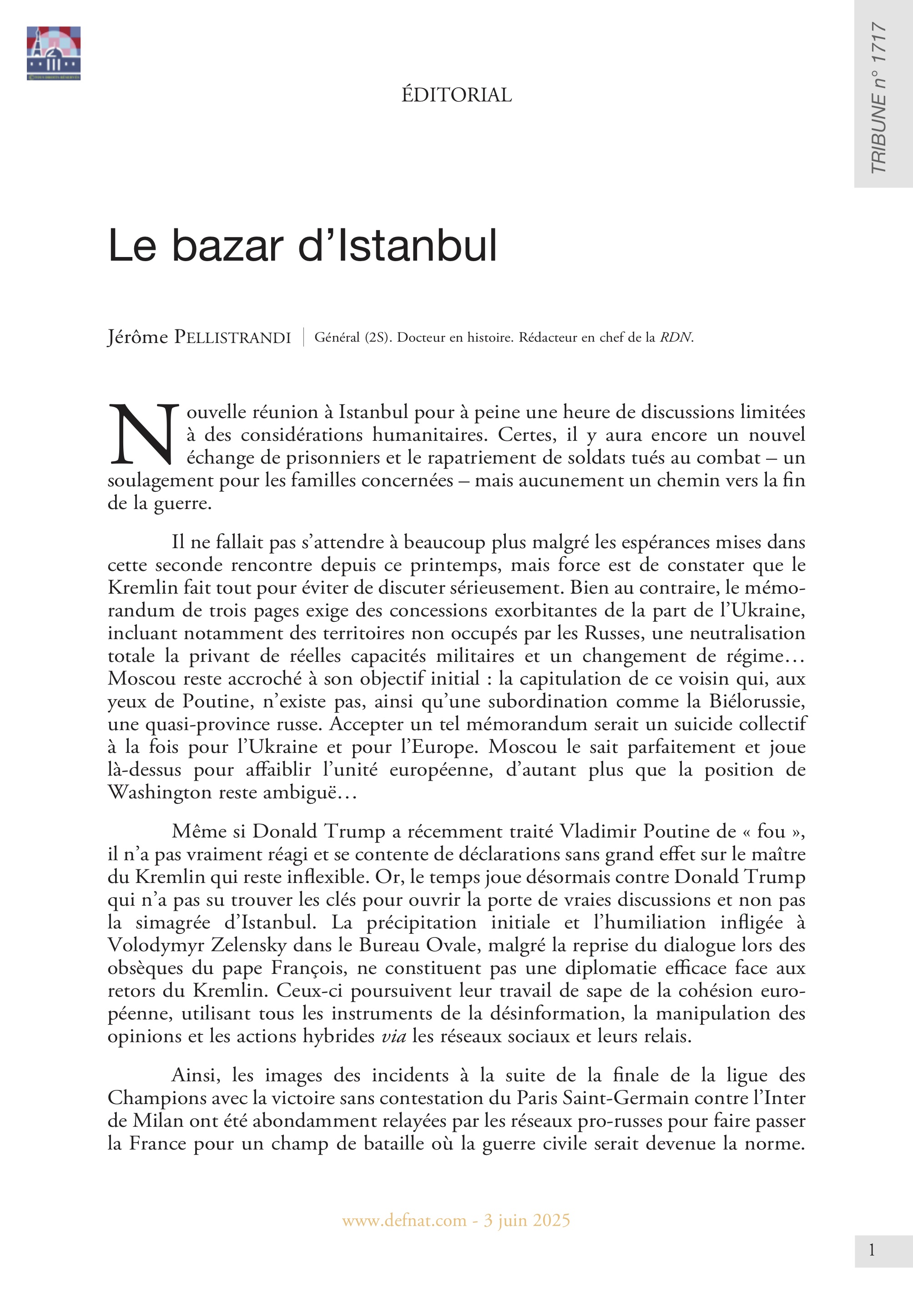 Éditorial – Le bazar d’Istanbul (T 1717)
